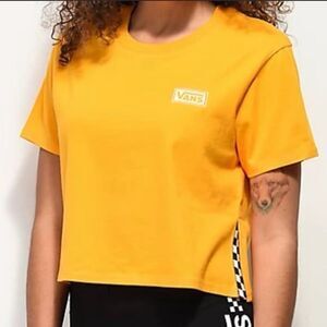 VANS Women's 100% Cotton Yellow Checkered Cropped Mango Mojito Tee T-Shirt XS
